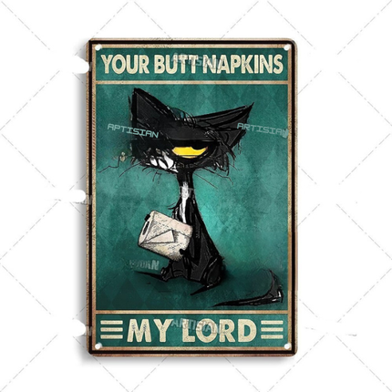 Artystyczny Metalowy Plakat z Kotem 30x20 cm – Stylowa Dekoracja Wnętrz, Humorystyczny Motyw do Salonu i Biura