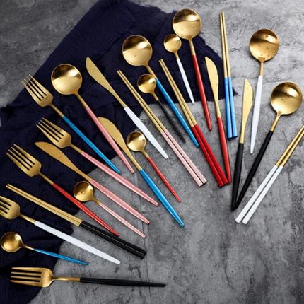 24-częściowy zestaw złotych sztućców ze stali nierdzewnej – luksusowy i trwały, z wykończeniem na wysoki połysk 6