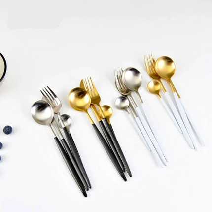 24-częściowy zestaw złotych sztućców ze stali nierdzewnej – luksusowy i trwały, z wykończeniem na wysoki połysk 8