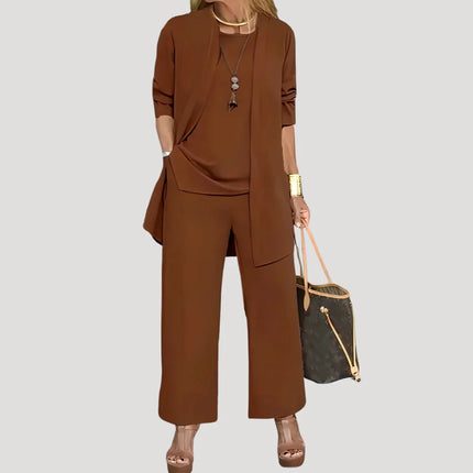 Elegant mother of the bride dress set with jacket – floor-length chiffon dress, boat neckline, long sleeves