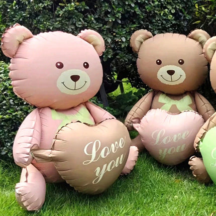 3D Balon Foliowy w Kształcie Misi z Serce – Urocza Dekoracja na Urodziny i Walentynki, Folia Aluminiowa, Wielokolorowy 1