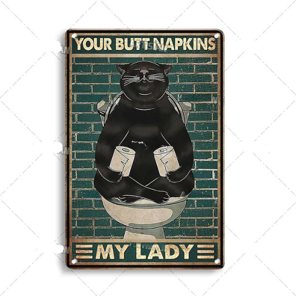 Artystyczny Metalowy Plakat z Kotem 30x20 cm – Stylowa Dekoracja Wnętrz, Humorystyczny Motyw do Salonu i Biura