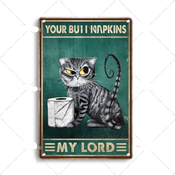 Artystyczny Metalowy Plakat z Kotem 30x20 cm – Stylowa Dekoracja Wnętrz, Humorystyczny Motyw do Salonu i Biura