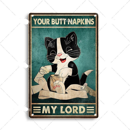 Artystyczny Metalowy Plakat z Kotem 30x20 cm – Stylowa Dekoracja Wnętrz, Humorystyczny Motyw do Salonu i Biura