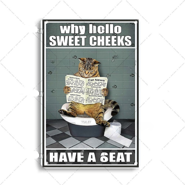 Artystyczny Metalowy Plakat z Kotem 30x20 cm – Stylowa Dekoracja Wnętrz, Humorystyczny Motyw do Salonu i Biura