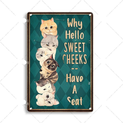 Artystyczny Metalowy Plakat z Kotem 30x20 cm – Stylowa Dekoracja Wnętrz, Humorystyczny Motyw do Salonu i Biura