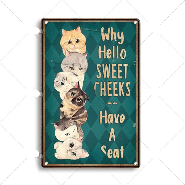 Artystyczny Metalowy Plakat z Kotem 30x20 cm – Stylowa Dekoracja Wnętrz, Humorystyczny Motyw do Salonu i Biura