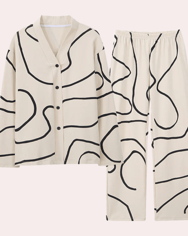 AbstractLounge – Stylowy 2-częściowy komplet piżamowy – Elegancka kremowo-czarna bielizna nocna dla kobiet 0
