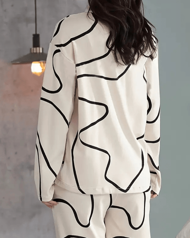 AbstractLounge – Stylowy 2-częściowy komplet piżamowy – Elegancka kremowo-czarna bielizna nocna dla kobiet 2