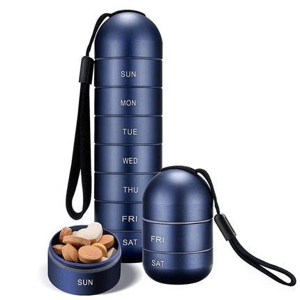 Aluminiowy Organizer na Pigułki na 7 Dni – Przenośny Pojemnik, Wodoodporny, Różowe Złoto, Srebro, Niebieski, Zielony, Czarny 0