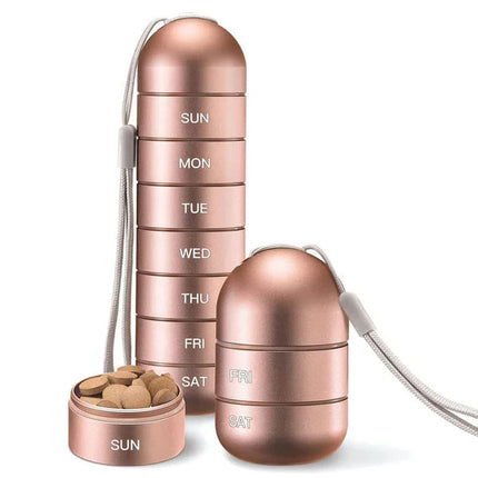 Aluminiowy Organizer na Pigułki na 7 Dni – Przenośny Pojemnik, Wodoodporny, Różowe Złoto, Srebro, Niebieski, Zielony, Czarny 3