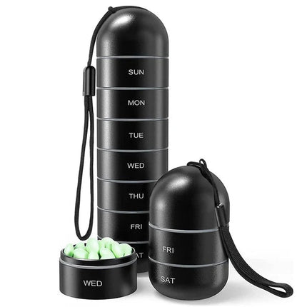 Aluminiowy Organizer na Pigułki na 7 Dni – Przenośny Pojemnik, Wodoodporny, Różowe Złoto, Srebro, Niebieski, Zielony, Czarny 4