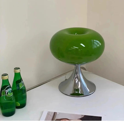 Antyczna Lampa Stołowa Szklana w Stylu Bauhaus – Zielona i Biała, Idealna do Salonu lub Sypialni 0