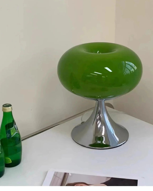 Antyczna Lampa Stołowa Szklana w Stylu Bauhaus – Zielona i Biała, Idealna do Salonu lub Sypialni 0