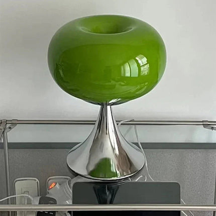 Antyczna Lampa Stołowa Szklana w Stylu Bauhaus – Zielona i Biała, Idealna do Salonu lub Sypialni 4