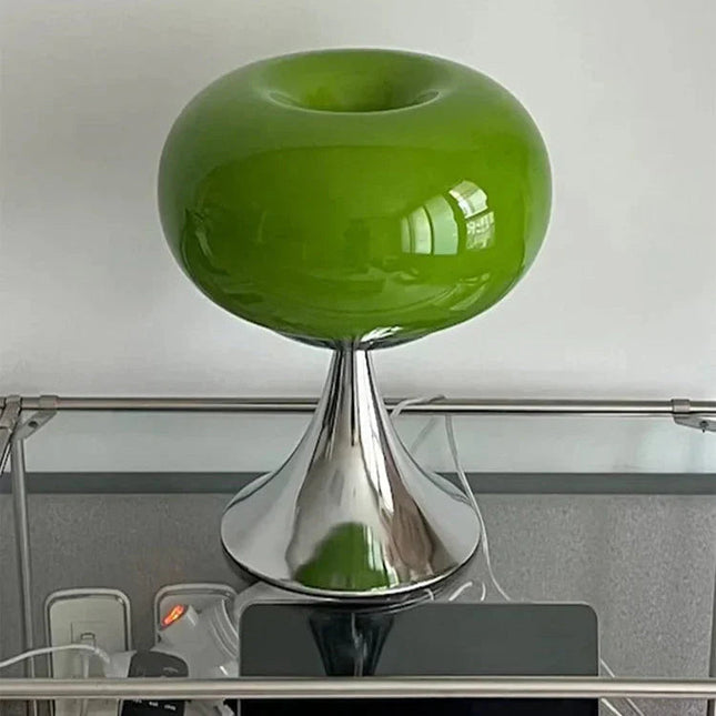 Antyczna Lampa Stołowa Szklana w Stylu Bauhaus – Zielona i Biała, Idealna do Salonu lub Sypialni 4