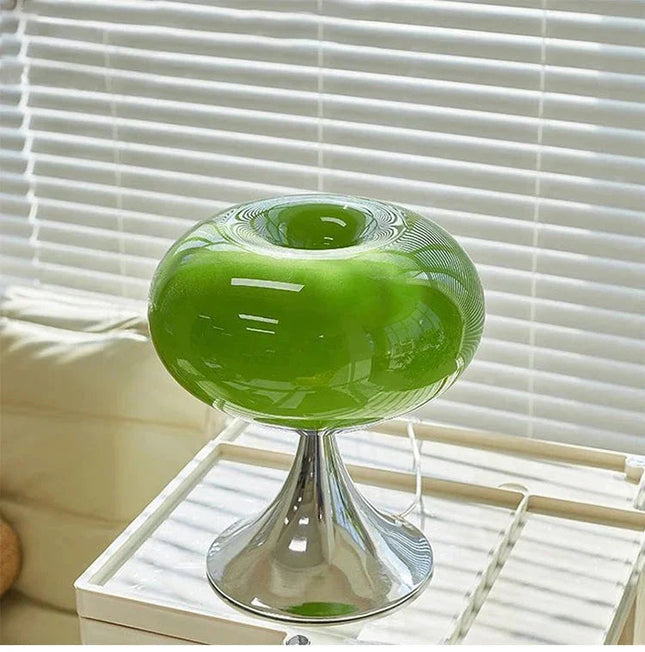 Antyczna Lampa Stołowa Szklana w Stylu Bauhaus – Zielona i Biała, Idealna do Salonu lub Sypialni 5