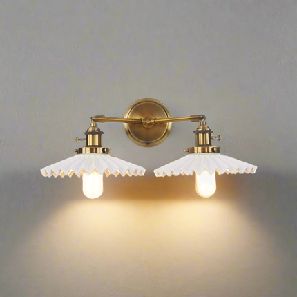 Antyczny Kinkiet Ścienny z Podwójną Głowicą w Złotym Wykończeniu – Ceramiczna Lampa do Salonu i Sypialni 0