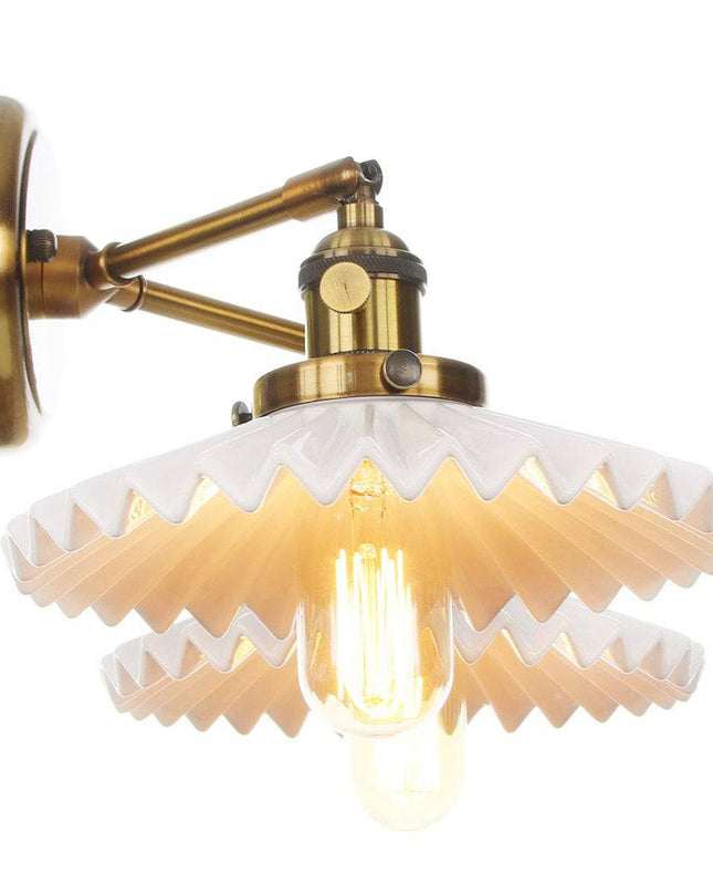 Antyczny Kinkiet Ścienny z Podwójną Głowicą w Złotym Wykończeniu – Ceramiczna Lampa do Salonu i Sypialni 3