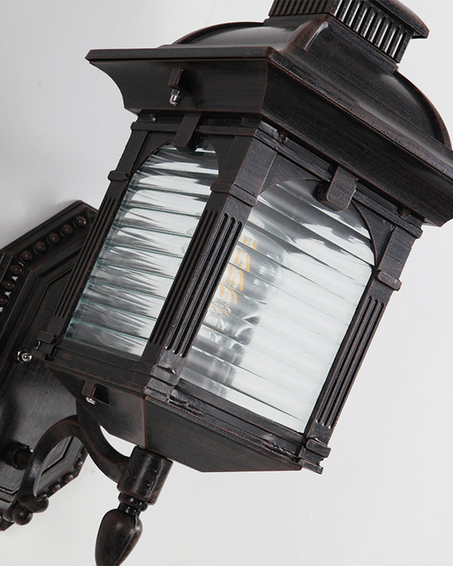 Antyczny Kinkiet Zewnętrzny ze Szkła i Metalu w Stylu Vintage – 26 cm, Czarny, Idealny do Ogrodu i Tarasu 7