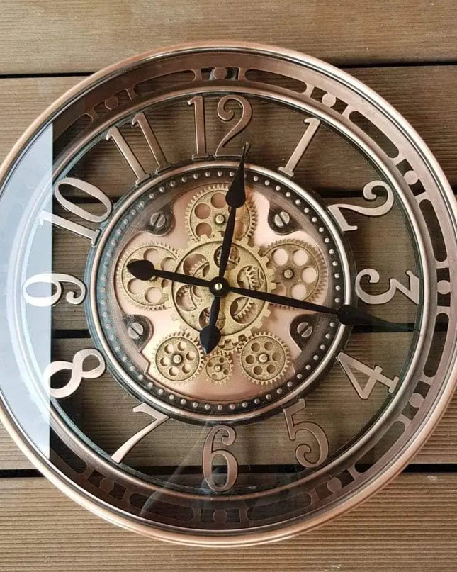 Antyczny Zegar Ścienny Duży 53 cm z Metalowym Wykończeniem – Klasyczny Zegar na Ścianę do Salonu 0