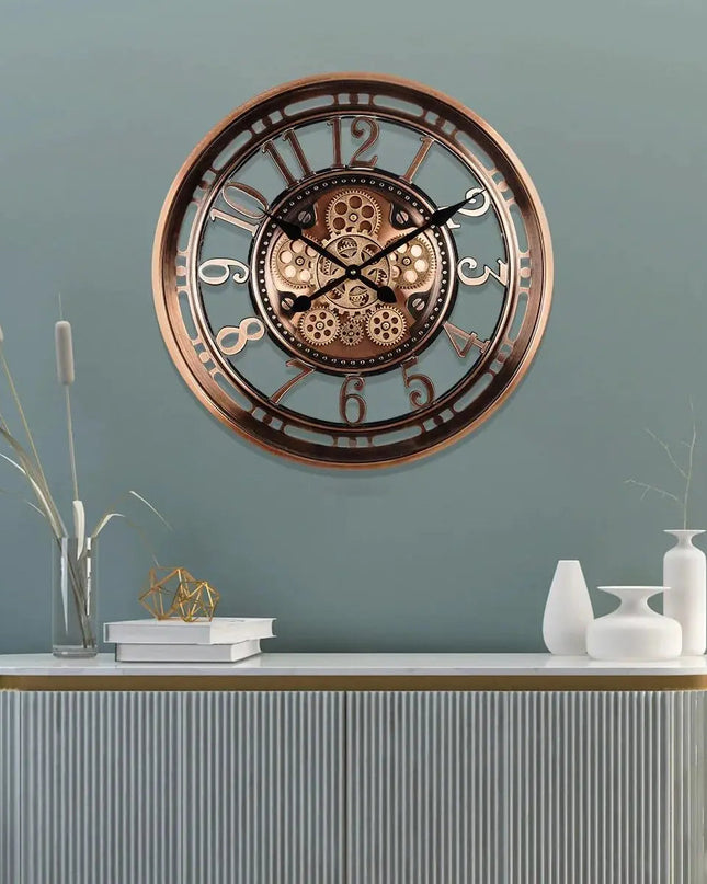 Antyczny Zegar Ścienny Duży 53 cm z Metalowym Wykończeniem – Klasyczny Zegar na Ścianę do Salonu 1