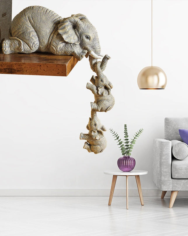 Artystyczna Figurka Słonia w Trzech Częściach – Ręcznie Wykonana Dekoracja z Żywicy Syntetycznej do Wnętrz 2