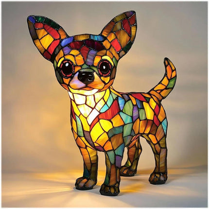 Artystyczna figurka Chihuahua z geometrycznym designem, wykonana z wysokiej jakości żywicy, o wymiarach 7, 0