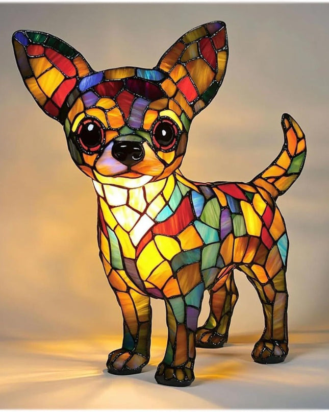 Artystyczna figurka Chihuahua z geometrycznym designem, wykonana z wysokiej jakości żywicy, o wymiarach 7, 0