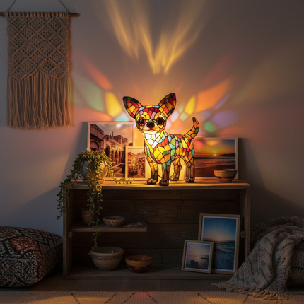Artystyczna figurka Chihuahua z geometrycznym designem, wykonana z wysokiej jakości żywicy, o wymiarach 7, 1