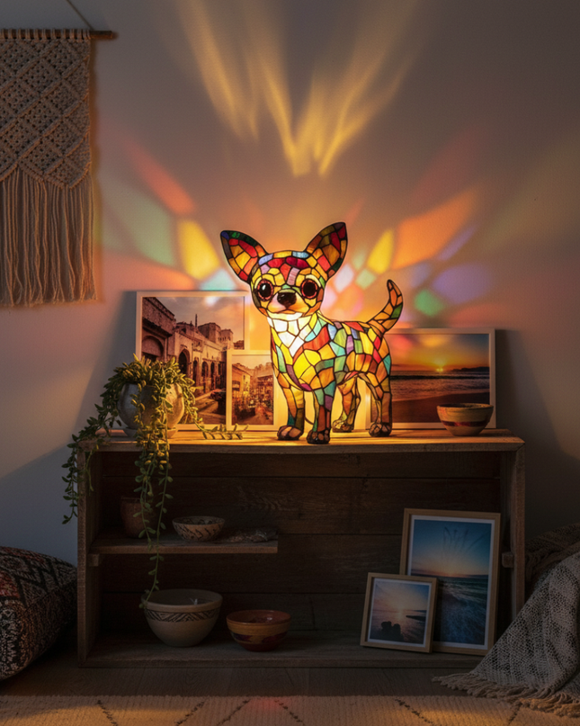 Artystyczna figurka Chihuahua z geometrycznym designem, wykonana z wysokiej jakości żywicy, o wymiarach 7, 1
