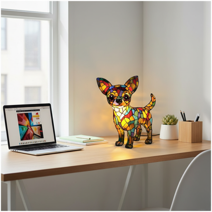 Artystyczna figurka Chihuahua z geometrycznym designem, wykonana z wysokiej jakości żywicy, o wymiarach 7, 2