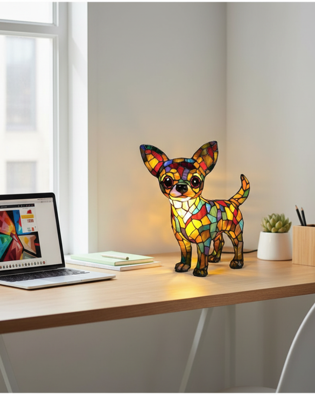 Artystyczna figurka Chihuahua z geometrycznym designem, wykonana z wysokiej jakości żywicy, o wymiarach 7, 2
