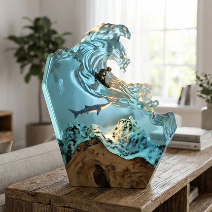 Artystyczna lampa ozdobna z motywem oceanu, rzeźbiona z żywicy, przyciemniana, 0