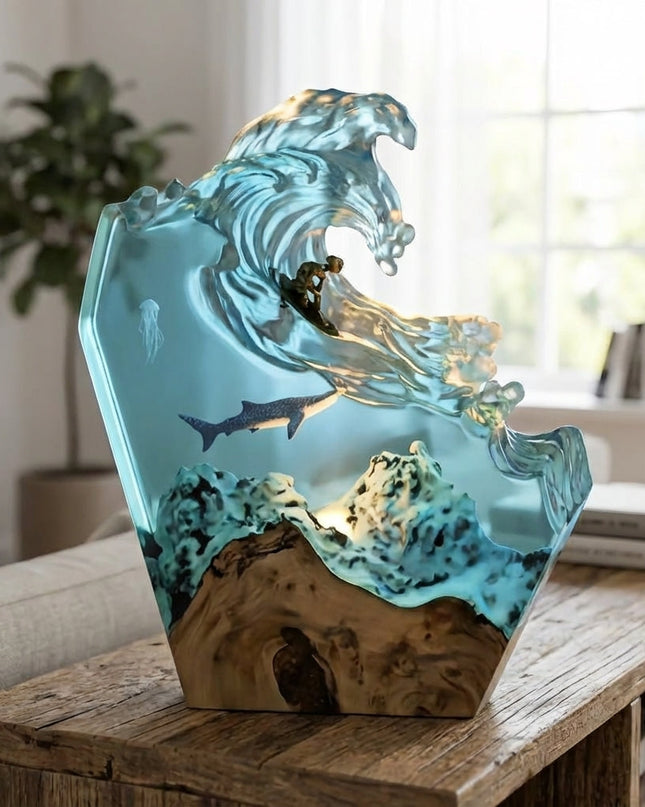 Artystyczna lampa ozdobna z motywem oceanu, rzeźbiona z żywicy, przyciemniana, 0