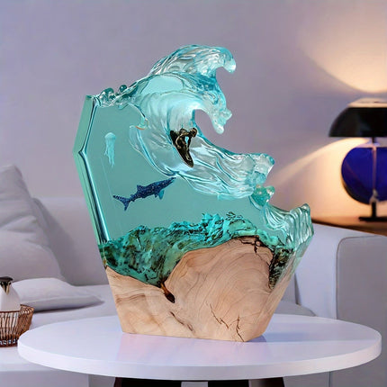 Artystyczna lampa ozdobna z motywem oceanu, rzeźbiona z żywicy, przyciemniana, 3