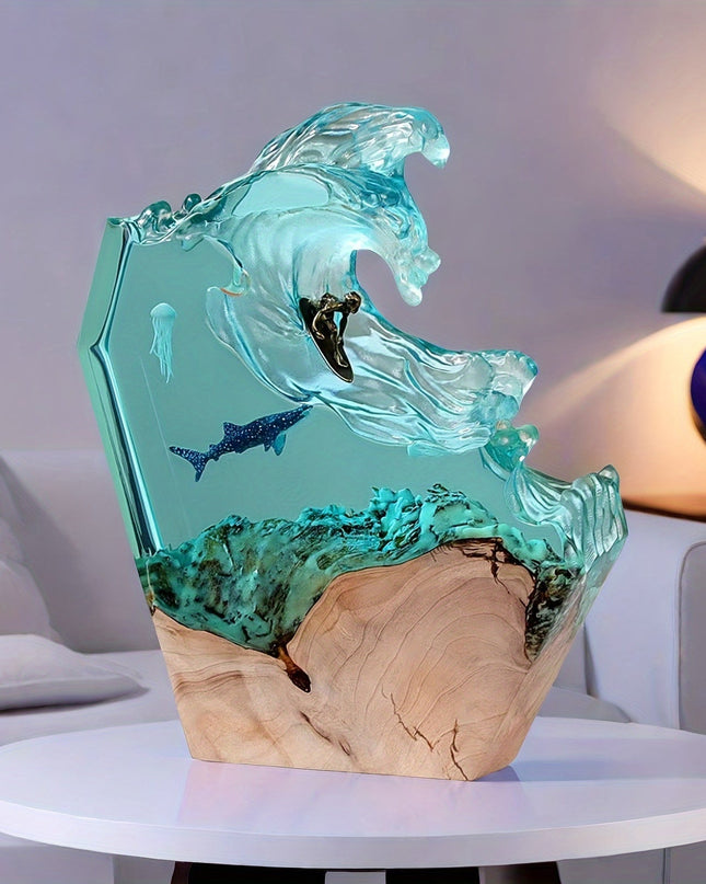 Artystyczna lampa ozdobna z motywem oceanu, rzeźbiona z żywicy, przyciemniana, 3