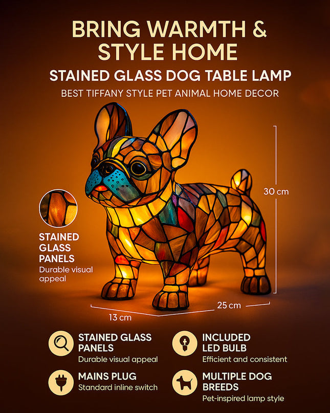 Artystyczna Lampa Stołowa w Stylu Tiffany dla Psa z Kolorowym Oświetleniem LED – Ciepła Atmosfera do Wnętrza 2