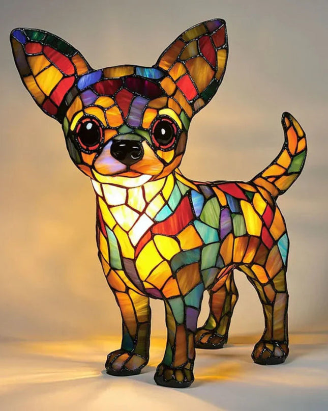 Artystyczna Lampa Stołowa w Stylu Tiffany dla Psa z Kolorowym Oświetleniem LED – Ciepła Atmosfera do Wnętrza 4