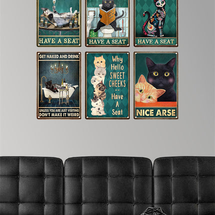 Artystyczny Metalowy Plakat z Kotem 30x20 cm – Stylowa Dekoracja Wnętrz, Humorystyczny Motyw do Salonu i Biura 1