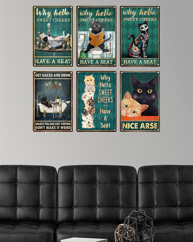 Artystyczny Metalowy Plakat z Kotem 30x20 cm – Stylowa Dekoracja Wnętrz, Humorystyczny Motyw do Salonu i Biura 1