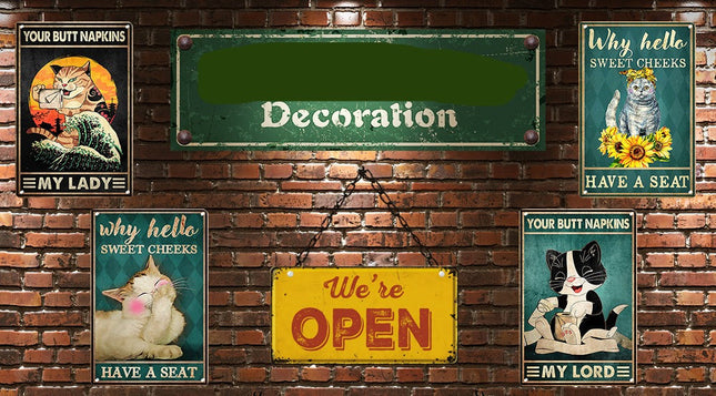 Artystyczny Metalowy Plakat z Kotem 30x20 cm – Stylowa Dekoracja Wnętrz, Humorystyczny Motyw do Salonu i Biura 2