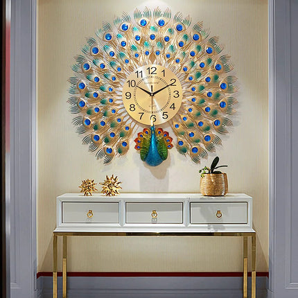 Artystyczny Zegar Ścienny Duży z Motywem Pawia – Elegancki Zegar na Ścianę do Salonu, Cichy Mechanizm, 60 cm 1