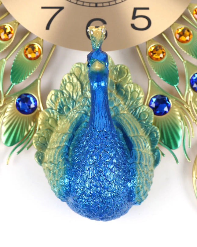 Artystyczny Zegar Ścienny Duży z Motywem Pawia – Elegancki Zegar na Ścianę do Salonu, Cichy Mechanizm, 60 cm 4