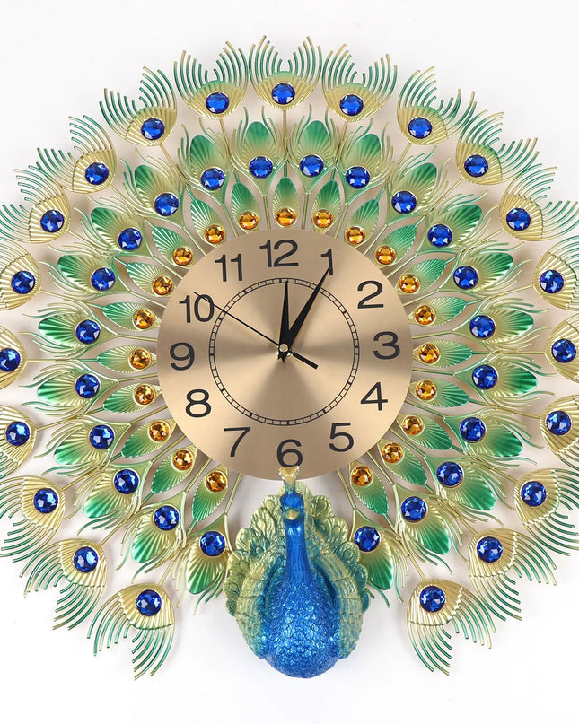 Artystyczny Zegar Ścienny Duży z Motywem Pawia – Elegancki Zegar na Ścianę do Salonu, Cichy Mechanizm, 60 cm 5