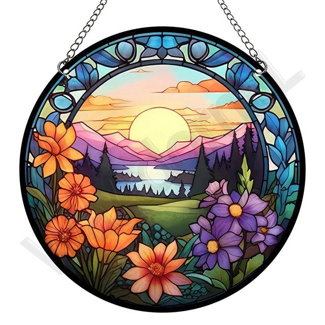 Artystyczny Złapacz Słońca z Akrylu – Okrągła Dekoracja Okienna i Ozdoba na Okna do Ogrodu, 15 cm 0