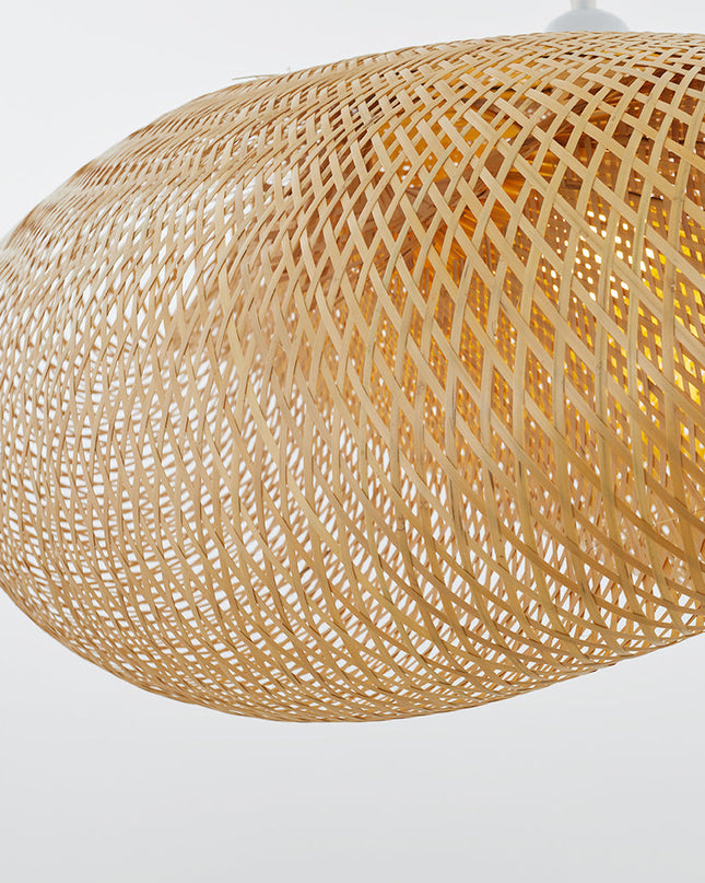 Bambusowa Lampa Wisząca z Rattanowym Abażurem – Lampa do Salonu Idealna Nad Stół, Ekologiczne Oświetlenie LED 5