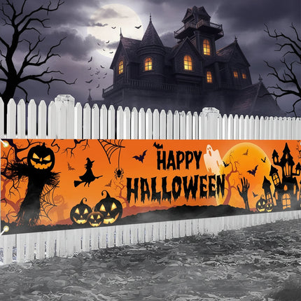 Baner zewnętrzny na Halloween z motywem dyni i nietoperza, idealny do dekoracji imprez plenerowych, 4