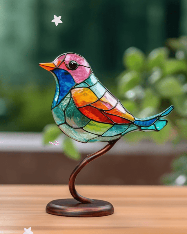 Barwny Ornament z Szkła, Unikalny Element Dekoracyjny, 15 cm x 20 cm, Żywe Kolory, Metalowa Podstawa, Idealny do Wnętrz i Ogrodu 0