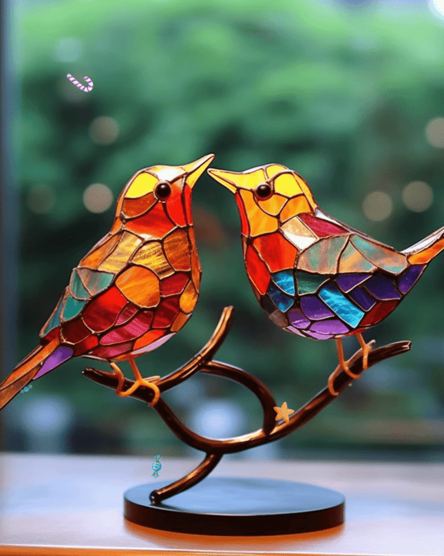 Barwny Ornament z Szkła, Unikalny Element Dekoracyjny, 15 cm x 20 cm, Żywe Kolory, Metalowa Podstawa, Idealny do Wnętrz i Ogrodu 1